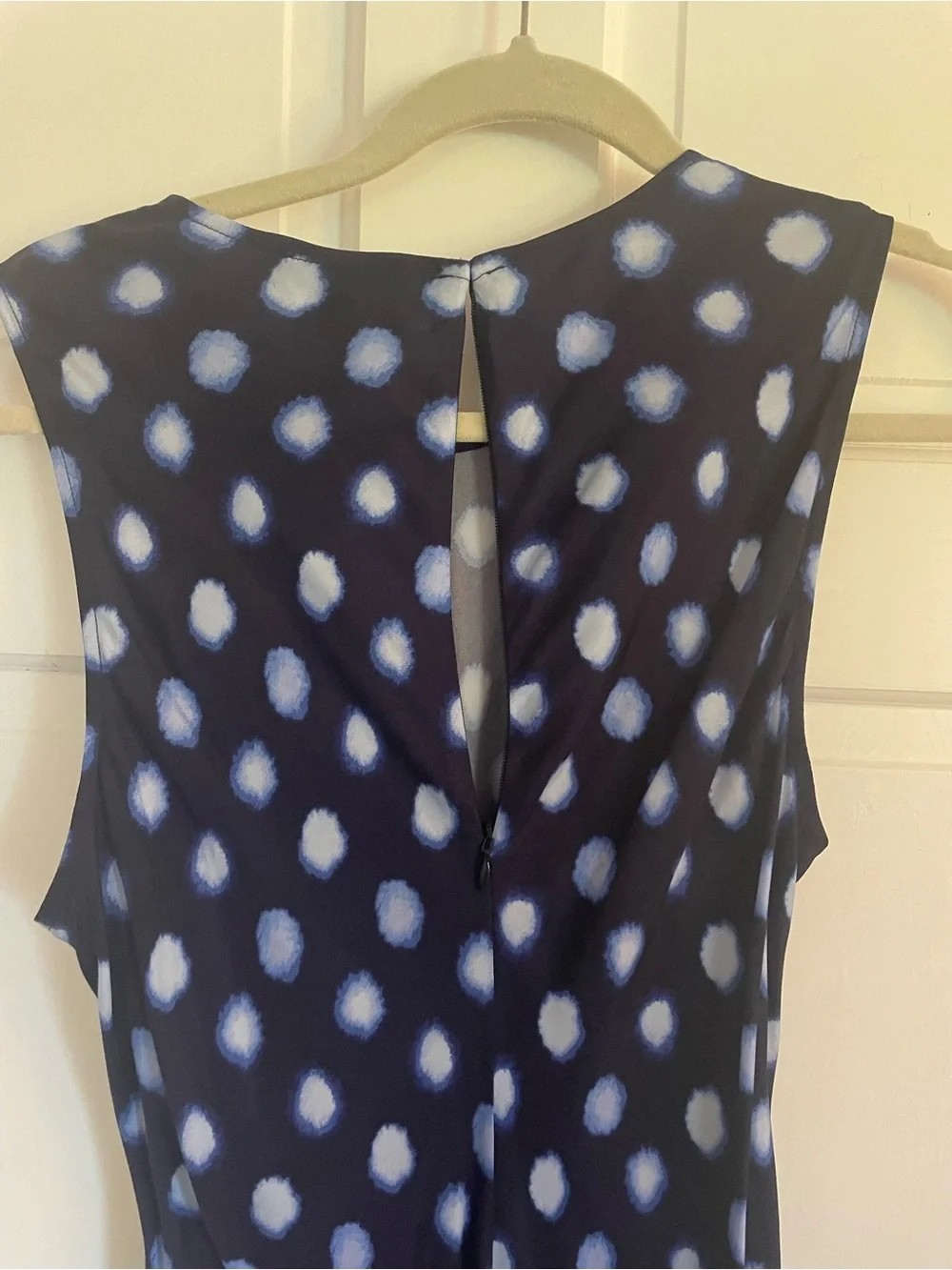 J. Crew High-neck Midi Dress in Blue Polka Dot Drapey Cupro Size 10